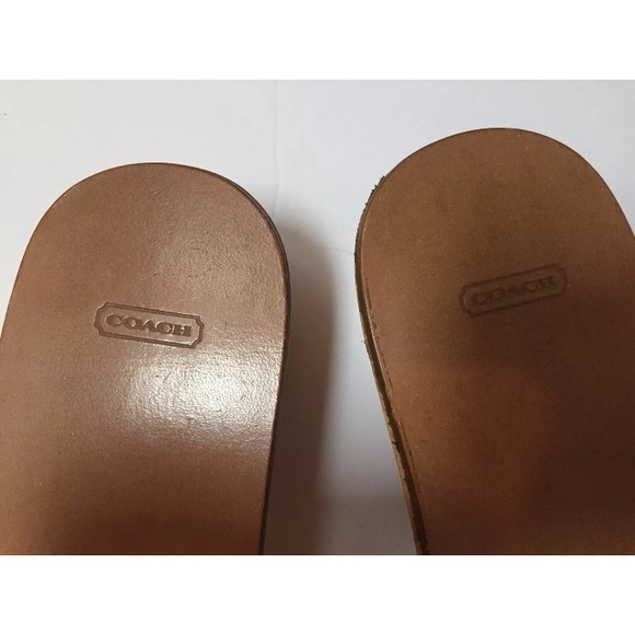 Coach wood platform mules stripe slides sandals 6 - Picture 5 of 8
